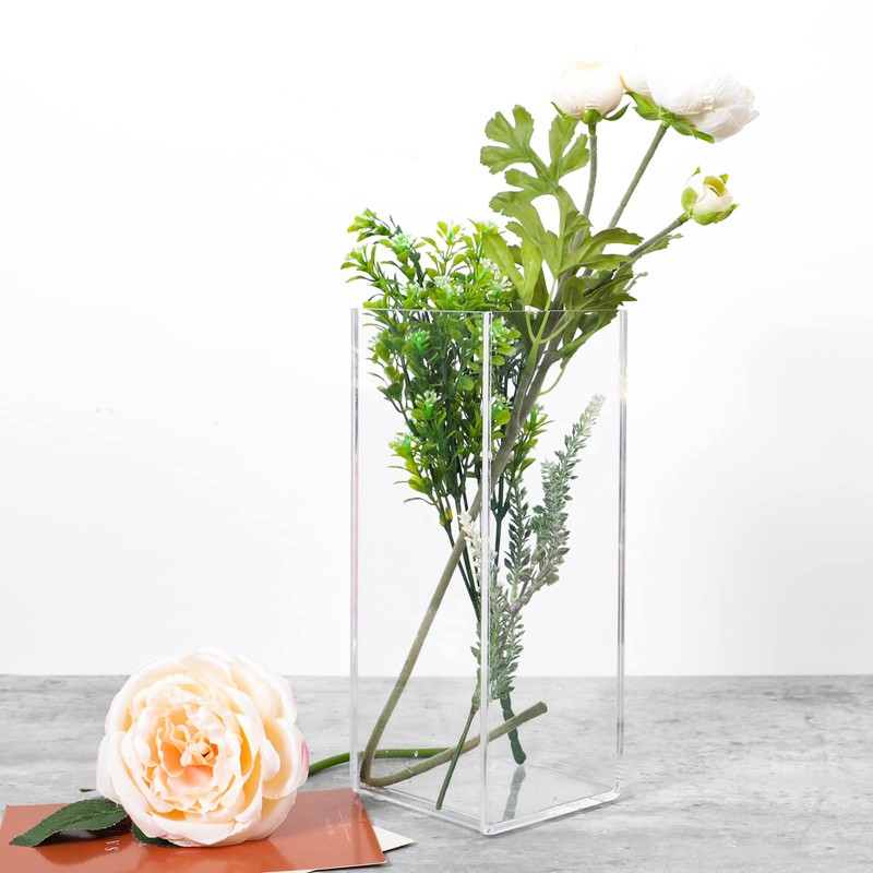Kamehame Flower Vase Acrylic Clear Vase Tall Rectangle Vase Decorative