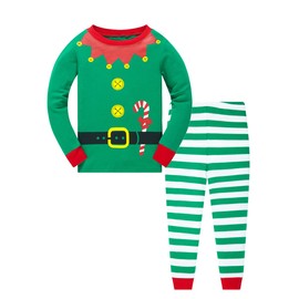 Popshion Elf Christmas Pajamas for Kids Long Sleeve Cotton Holiday Christmas Matching Pajamas Set Toddler Boy Xmas Jammies 10t