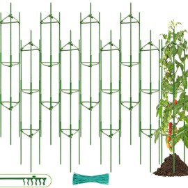 Halatool 8 Pack Tomato Cages for Garden, Up to 48in(4FT) Adjustable Tomato Cage,Garden Stakes Tomato Trellis for Pots, Green Tomato Plant Support with Snap-On Arms for Vegetables Plants(6 Buckles)