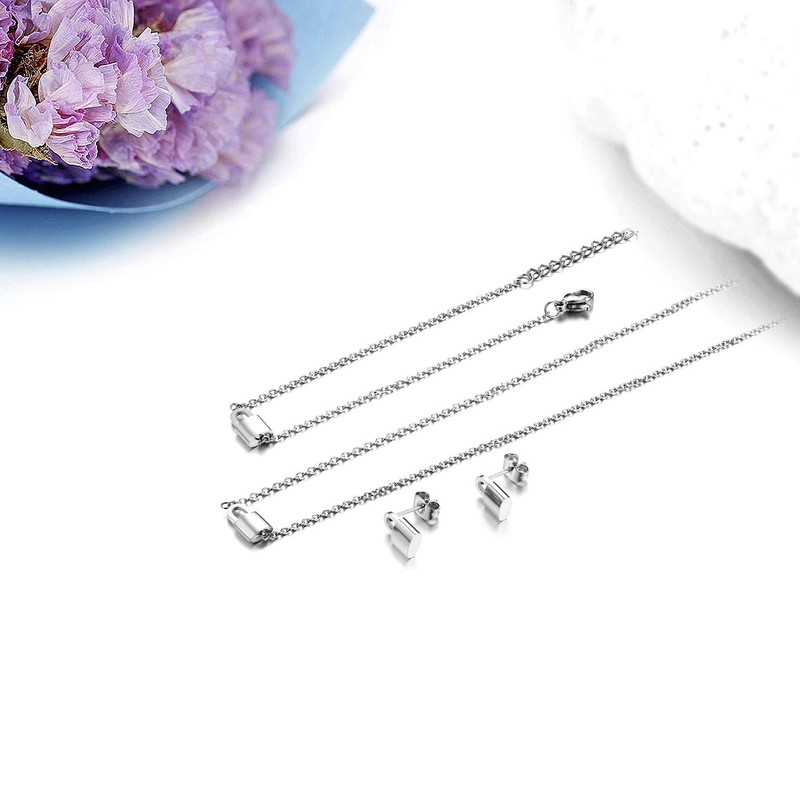 JewelryWe Jewellery Women's Bracelet Necklace Earrings Jewellery Set Stainless Steel