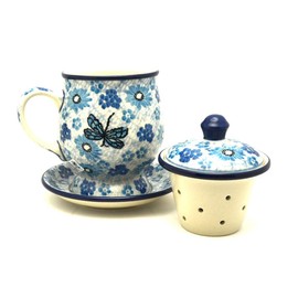 Polish Pottery Mug - with Infuser - Misty Dragonfly
