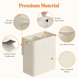 Lifewit Double Laundry Hamper with Lid and Removable Laundry Bags, Large Collapsible 3 Dividers Dirty Clothes Basket with Handles for Bedroom, Laundry Room, Closet, Bathroom, College, 145L White