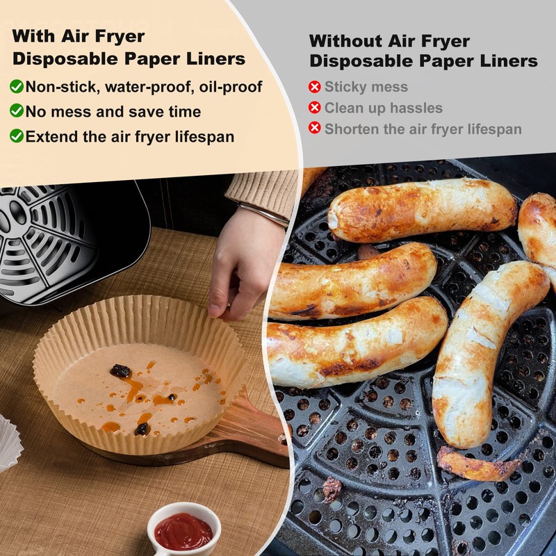 250 Pcs Air Fryer Liners Disposable, 6.5" Round Unbleached Parchment