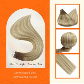 Full Shine Tape in Hair Extensions 12 Inch Remy Hair Extensions 50g Adhesive Hair Extension 20 Pieces Tape in Hair Extensions for Women Color 6 Fading to 27 Honey Blonde and 60 Tape in Real Hair