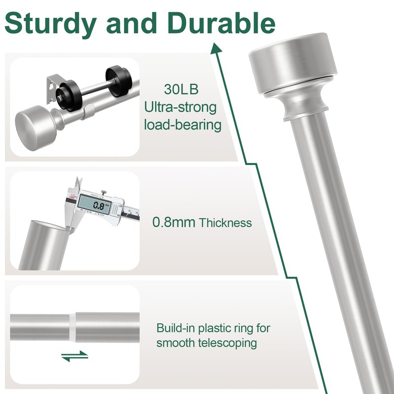 HEI! DEAR Brushed Nickel Curtain Rods for Windows 72 to