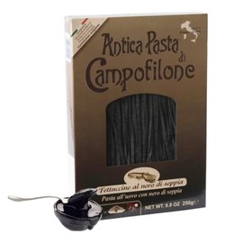 Campofilone Italian Squid Ink Fettuccine Egg Pasta | Marcozzi di Campofilone Traditional Dried Egg Pasta with Squid Ink Imported from Italy | 8.8oz (250g) - Pack of 3