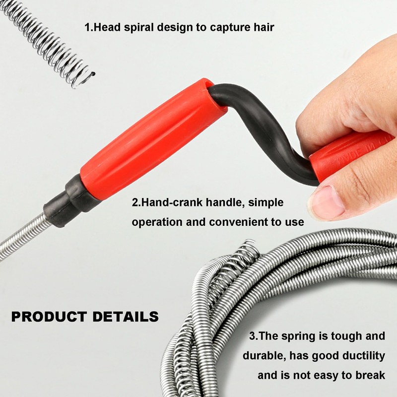 Drain Unblocker Spring Wire （5m * 6mm）Professional Kitchen Sink Unblocker