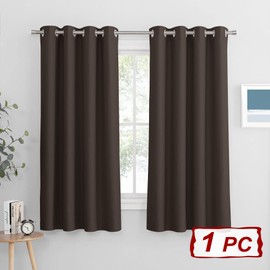 PONY DANCE Room Darkening Curtain - Premium Darkening Top Ring Super Soft Solid Thermal Insulated Blackout Curtain for Nursery/Bedroom, 1 Panel, 52 x 63-inch, Brown