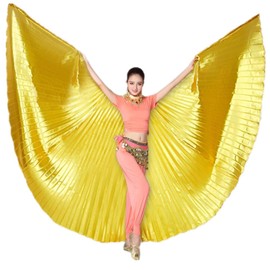 TMZAQH Women Professional Belly Dance Wings 360 Degree Angle Wings with Sticks and Bag. (golden)
