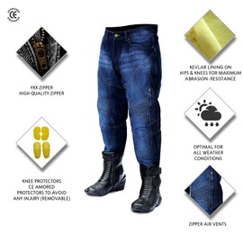 G4 VISION CE Armored Riding Gear Pant Motorbike Jeans Denim Motorcycle Dirt Bike Pants Trousers Men (32, Blue)