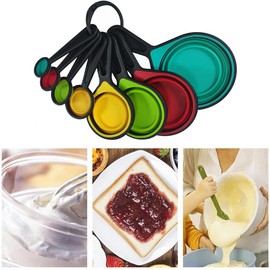 Gifthub - Juego de 8 tazas medidoras plegables de silicona, fáciles de almacenar, juego de tazas medidoras ajustables multicolores, fácil de limpiar, cucharas medidoras duraderas para cocina
