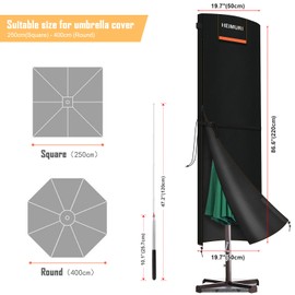 HEIMUNI Parasol Cover with Rod, Parasol Covers Waterproof Garden Umbrella Cover with Zip, Patio Umbrella Cover for 2,5-4m Cantilever Parasol, Large Parasol Cover Waterproof Anti-UV (220x50/50cm)