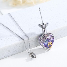 Owl Urn Necklace 925 Sterling Silver Tree of Life Owl Pendant Necklace with Crystals and Funnel Filler Memorial Jewelry Gift for Women