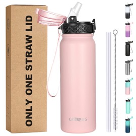 GOPPUS 600ml/20oz Stainless Steel Water Bottle with Straw Insulated Cold Flask Double Walled Flip up Metal Thermos Leakproof Bottle for Gym Sports
