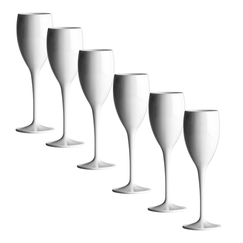 AIOS Set of 6 Unbreakable Polycarbonate White Champagne Flutes/Prosecco Flutes.