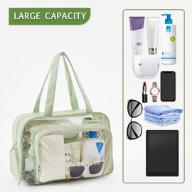 Waterproof Beach Tote Bag, Clear Bag for Women with Shoe Compartment, Transparent Gym Tote Bag for Sports Travel Swimming Pool (Green)