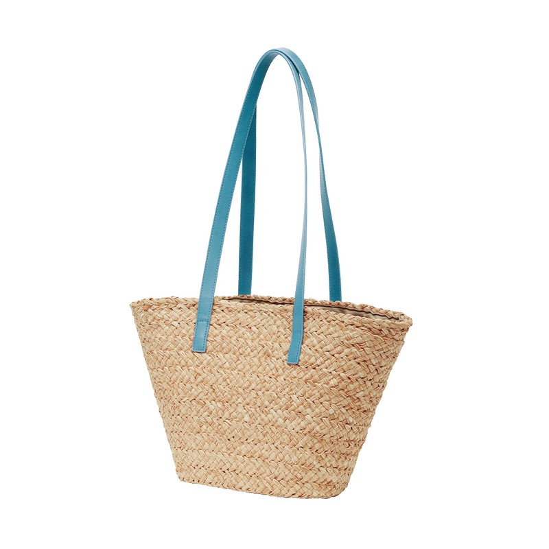 Cavalli Class CERVINIA Natural/Light Blue Medium Straw Beach Tote Bag