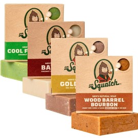 Dr. Squatch Jabón de barra natural para hombres, jabón de proceso frío sin productos químicos agresivos, bourbon de barril de madera, musgo dorado, ron de bahía y aloe fresco fresco (5 onzas, paquete