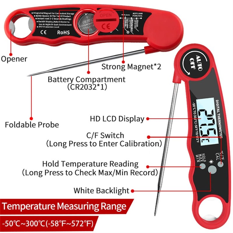 LCD Meat Thermometer Waterproof Digital Instant Read Meat Thermometer for