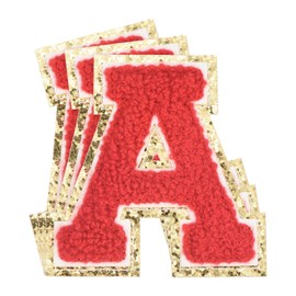 sourcing map 3Pcs Chenille Letters Patches Large Size 3.15"x3.15" Iron-on Letters A Golden Glitter Embroidered Patches for Clothing, Shoes, Hats, Backpacks (Red)