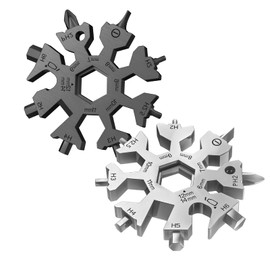 2 Pack 18 in 1 Snowflake Multi Tool, Phillips Flat Screwdriver Kit/Wrench/Bottle Opener, EDC Camping Gear, Gifts for Men (Black+Silver)