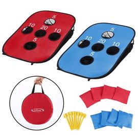 G4Free Portable Collapsible 5 Holes Cornhole Game Set with 8 Bean Bags Toss Game Size 3ft x 2ft for Camping Travel A-Red Blue