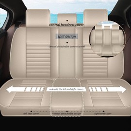 TTX LIGHTING Car Seat Covers Full Set Fit for Nissan Rogue 2014-2024 2025 Waterproof Breathable Leather Seat Protector with Airbag Compatible Automotive 5 Seat Cushions Cover(Beige)