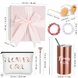 Sieral 10 Pcs Flower Girl Proposal Box Gifts Will You Be My Flower Girl Proposal Box Set 14oz Tumbler Canvas Bag Scrunchies Robe Sunglasses Diamond Pen Card Envelope for Wedding Party(Size 8)