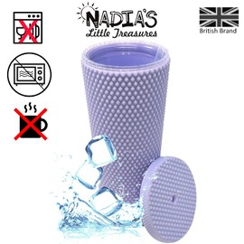 Nadia's Little Treasures Studded Cup Tumbler Straw Lid - Plastic Double Walled Cold Cup for iced Coffee, Water, Slush or Smoothies, Your Home Cinema Cup(24 OZ / 700ml, Matte Lilac)