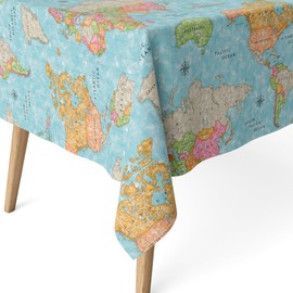 Martina Home Blue World Map Resin Coated Tablecloth 140cm x 140cm