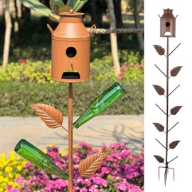 71" H Birdhouses for Outdoors with Pole Glass Bottle Tree/Wine Bottle Trees,2-in-1,for Outside Party Garden andscape Decor