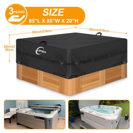 Kipiea 600D Outdoor Waterproof Square Hot Tub Cover Protector, Heavy Duty Polyester SPA Cover UV Protection Cover 85" L x 85" W x 20" H, Black