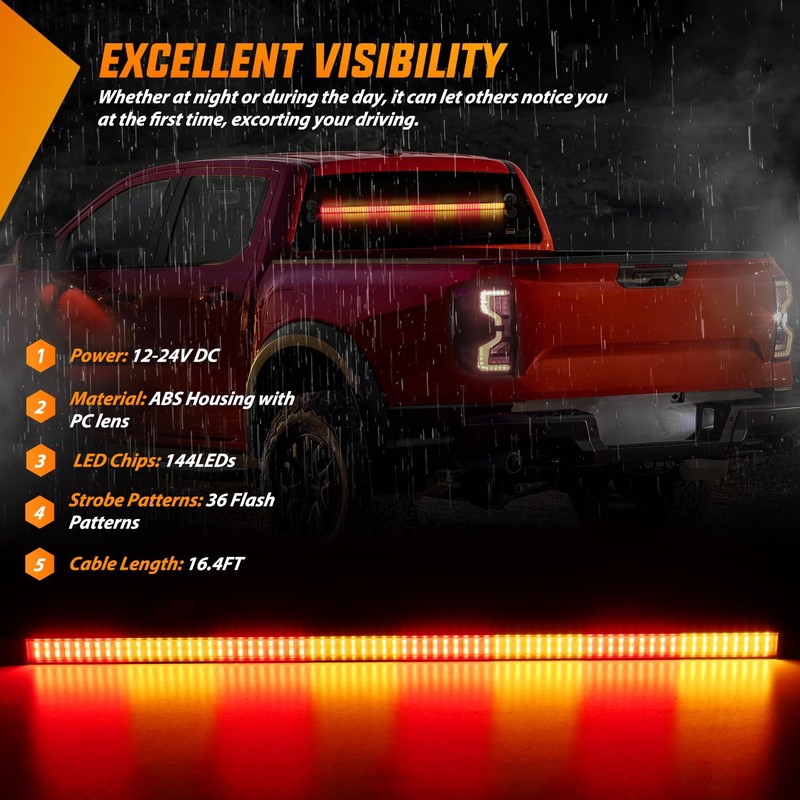 Nilight 144LED Traffic Advisor Strobe Light Bar with Controller Amber
