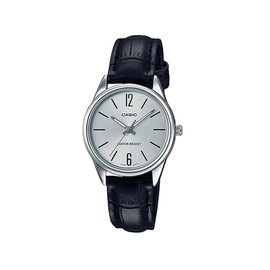 Casio LTP-V005L-7B Women's Standard Analog Black Leather Band Silver Dial Watch