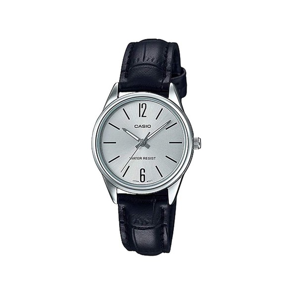 Casio LTP-V005L-7B Women's Standard Analog Black Leather Band Silver Dial
