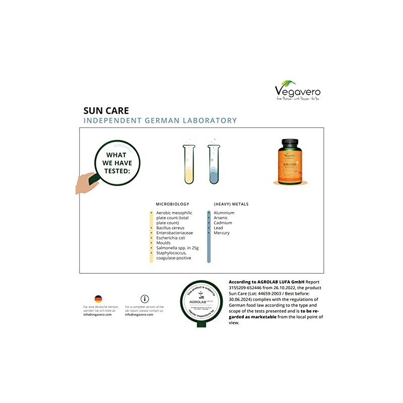 Tanning Capsules Vegavero® | with Beta Carotene, Vitamin E, L-Tyrosine,