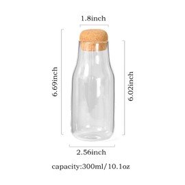 Yiwilebi Food Storage Containers with Airtight Round Cork Lid，Glass Bottles，Small Candy Jar, Coffee Beans Containers, Clear Apothecary Jars with lid (300ml/10.2oz)