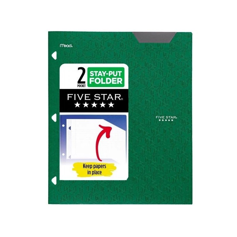 Five Star 2-Pocket Folder, Plastic Folder with Stay-Put Tabs, Fits