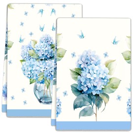 Kou Marty Blue Hydrangea Butterfly Kitchen Towels 2 Pcs Decorative Hand Towel Absorbent Dishcloth 16”X 24”