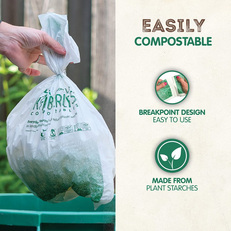 KC’s 3-Gallon Compostable Trash Bags with Drawstring – 100 Count