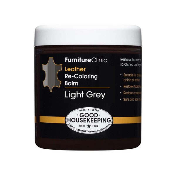 Furniture Clinic Leather Recoloring Balm (8.5 fl oz) - Leather Color Restorer for Furniture, Repair Leather Color on Faded & Scratched Leather Couches - 16 Colors of Leather Repair Cream (Light Grey)