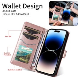 ILING Case for HONOR X7c / HONOR 200 Smart 5G, Elegant Luxurious Women's Wallet PU Leather Shockproof Flip Folio Cover with RFID Blocking, Card Slots, Kickstand, Wrist Strap (Rose Gold)