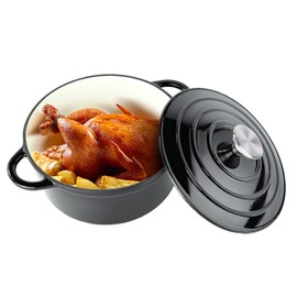 Miereirl 4.5 QT Enameled Dutch Oven Pot with Lid, Cast Iron Dutch Oven with Dual Handles for Bread Baking, Cooking, Non-stick Enamel Coated Cookware (Black)