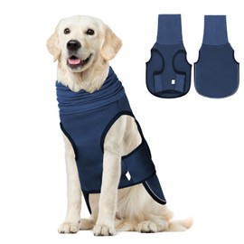 Dog Anxiety Relief Vest with Ear Muffs Calming Dog Anxiety Jacket with Reflective Strips Calming Coat Turtleneck for Noise and Stress Relief (Navy Bliue, XL)