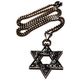 Antique Silver Star of David Pendant (47x34.5x4mm) Necklace with 60cm Stainless Steel Box Chain in a Velvet Gift Bag. Gothic Jewish Jewelry.
