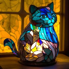 Neioaas Retro Cat Stained Resin Table Lamp - Animal Table Lamp Series, Vintage-Style Bedside Lamp, Unique Cat Design for Home Décor, Small Table Lamp for Living Room & Bedroom (Cat)