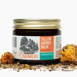 Chaumiere Organic Grass-Fed Beef Tallow and Honey balm, Face Moisturizer, Vanilla Bean, 2 oz