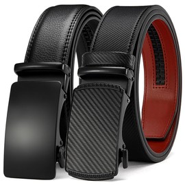 Belts Men 2 Pack YOORAN Leather Ratchet Belt Sliding Buckle for Dress Pants Casual & Work 1 3/8" Adjustable Gift Box