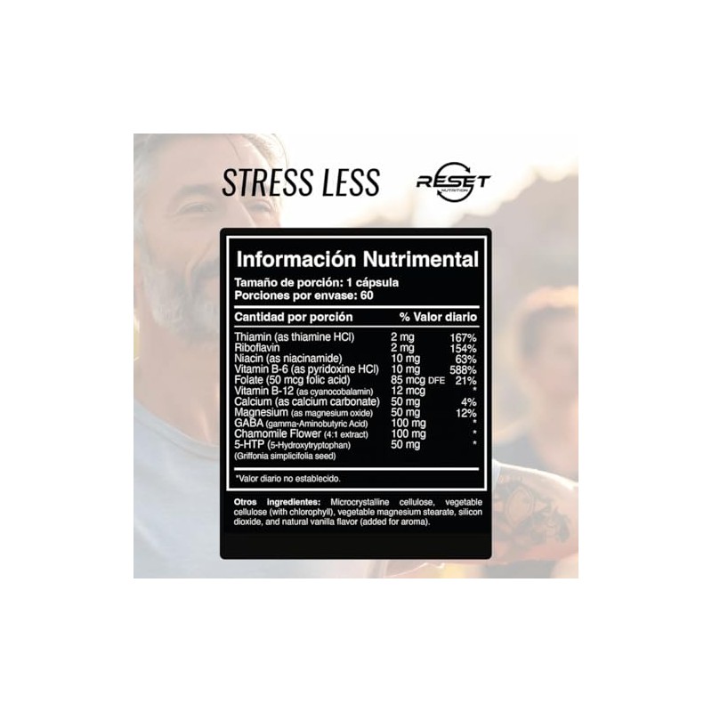 Stress Less Capsulas Vitamina B12 Gaba 5htp Carbonato Calcio Oxido
