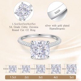 BAGUTTA PAVONE 2CT CZ Cushion Cut Engagement Rings for Women,Women’s 925 Sterling Silver Solitaire Wedding Bands Engagement Promise Rings for Her with 18K White Gold Plated Size 7